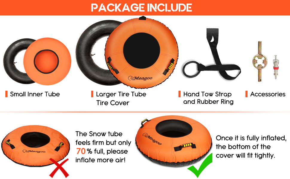 Meagoo Heavy Duty Snow Tube, Inflatable Durable 40" Snow Sled Tube with