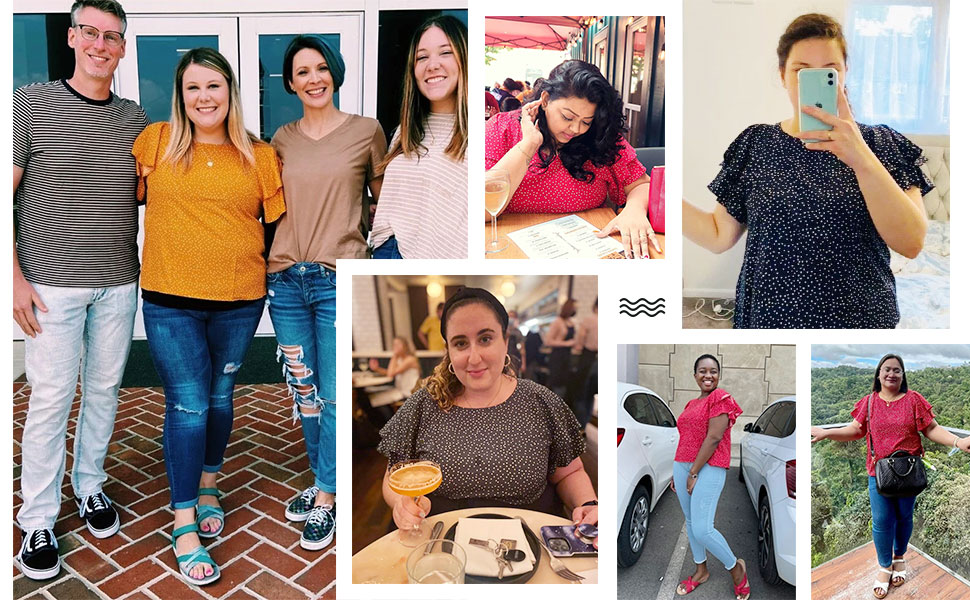 Romwe Plus Size Polka Dots Ruffle Short Sleeve Round Neck Blouses