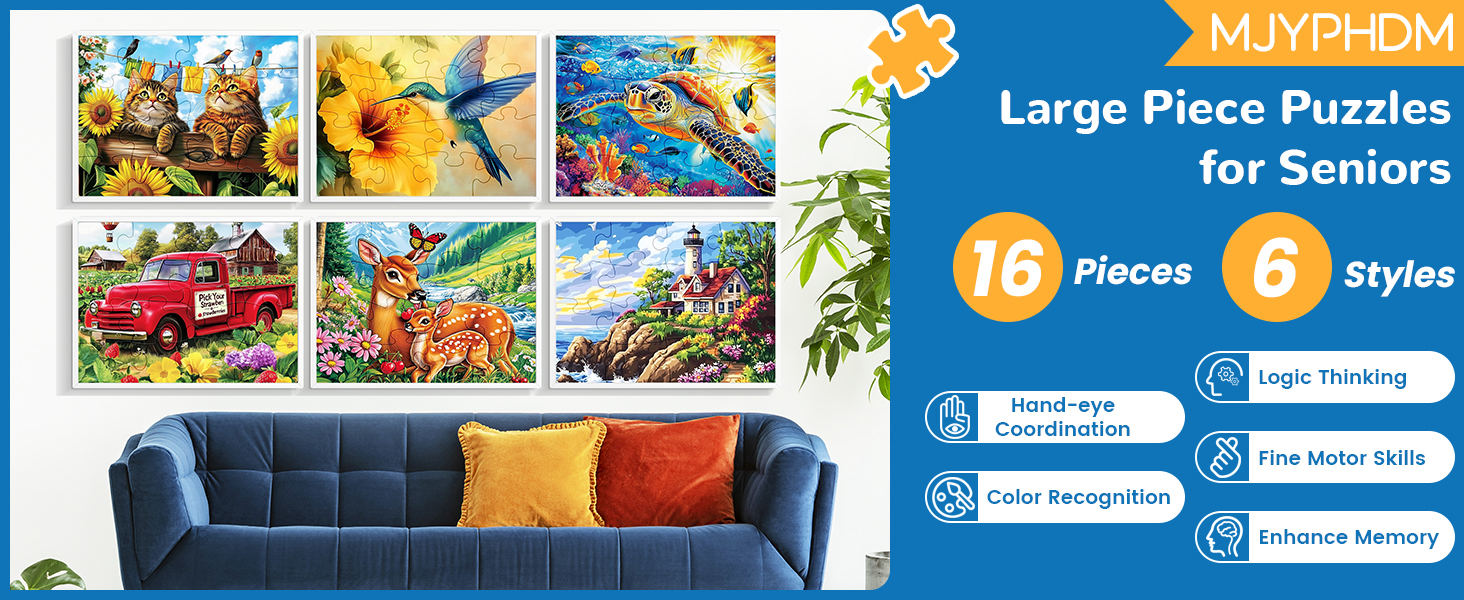 6 Packs 16 Large Piece Puzzle for Seniors, Dementia
