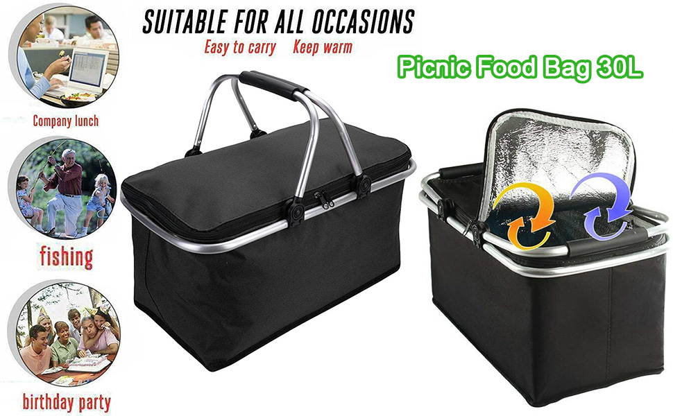 True Face Picnic Basket Cooler Bag 30L Lunch Camping Food Box Folding