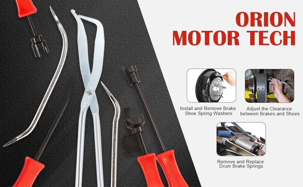 Orion Motor Tech 8pc Drum Brake Tool with Drum Brake Spring