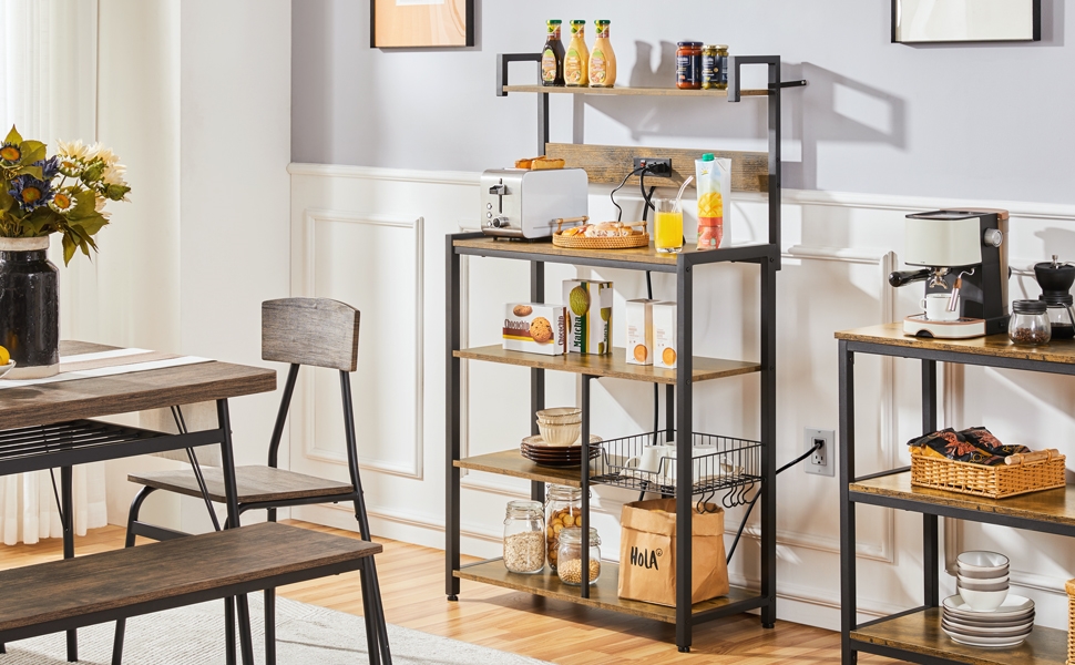 Yaheetech Bakers Rack with Power Outlet, Microwave Stand