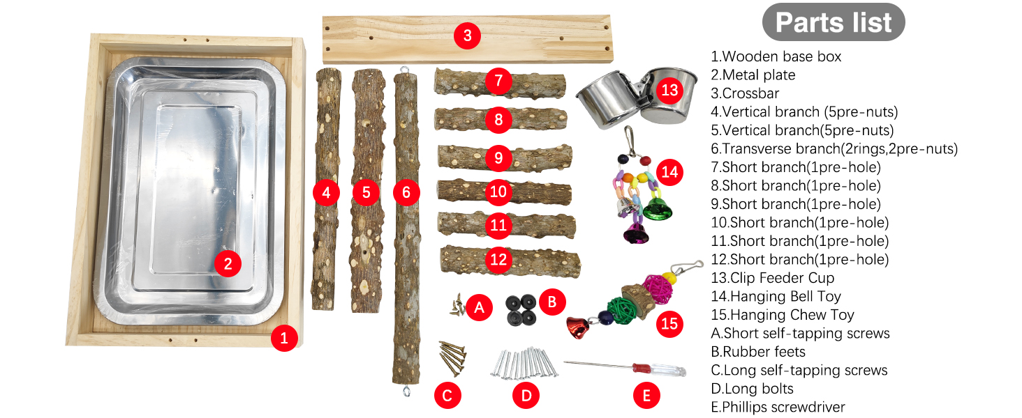 Stronger base, extra branches,and moveable toys,Multiple heights keep birds active and entertained