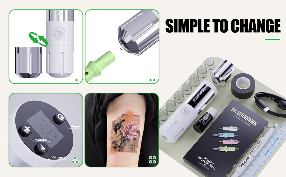 Dragonhawk S1 Plus Tattoo Kit Wireless Tattoo Battery Pen Machine Kit