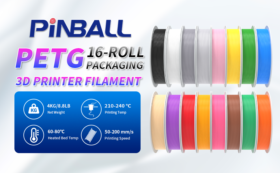PiNBALL PETG PACKAGING16-ROLL 3D PRINTER FILAMENT