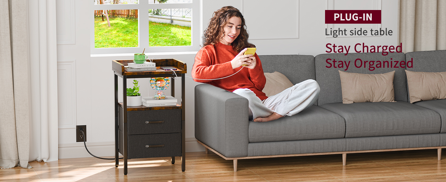 Night Stand, End Side Table with Storage Space and Door,Modern Nightstands for Living Room