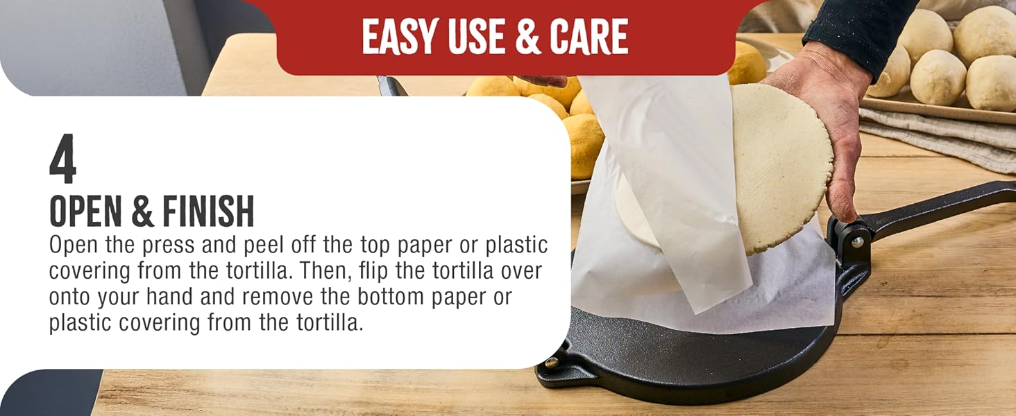 A corn tortilla sitting on a plastic-covered tortilla maker