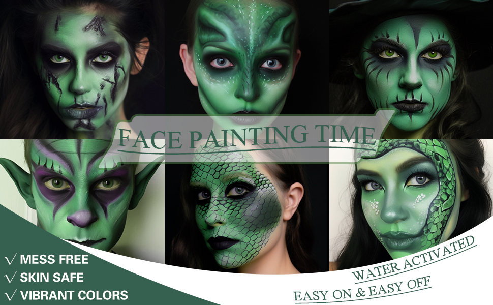 Dark Green Face Body Paint(30gm), Water Activated Face Painting Kit for Kids