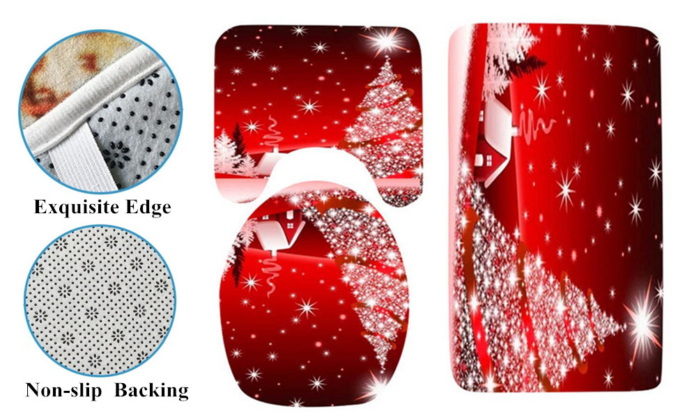 4 PCS Christmas Shower Curtain Sets with Rugs, 72x72