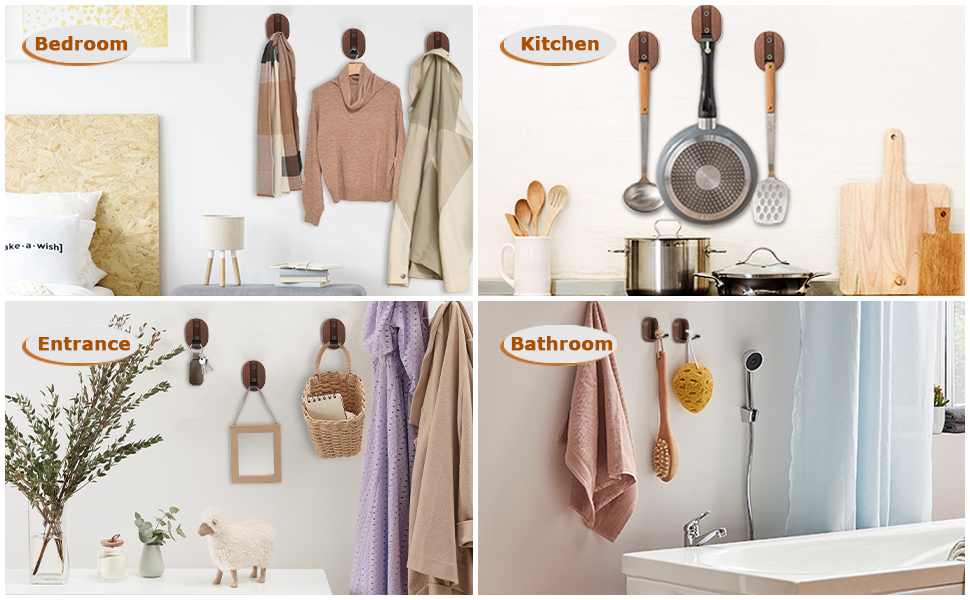 Folding Coat Hooks, 3Pcs Wood Wall Hooks for Hanging Coat Towel Hooks Rustic Walnut