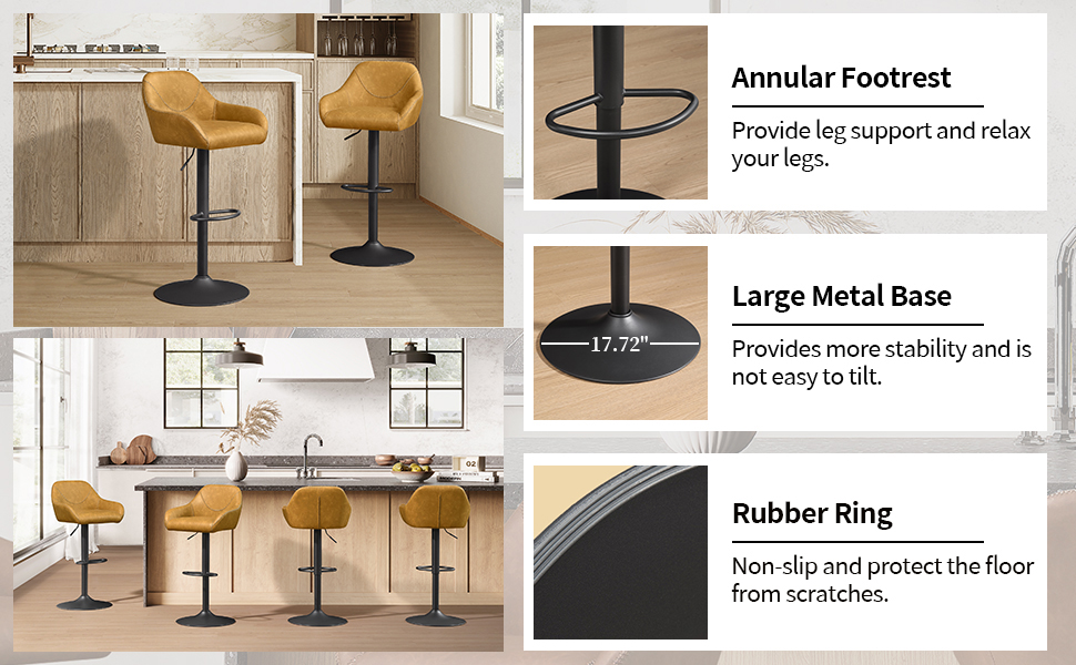 Art Leon Swivel Bar Stools Set of 4, Modern Counter Height