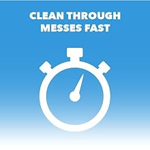 Stopwatch logo. Text reads “Clean through messes fast.”