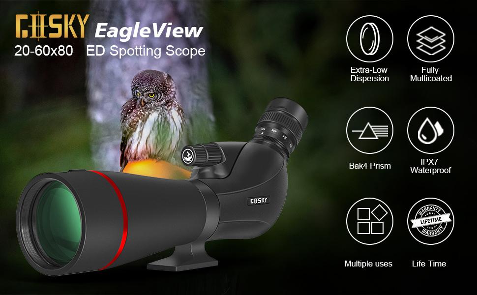 Gosky EagleView 2021 Updated ED Spotting Scope 2060x 80mm with