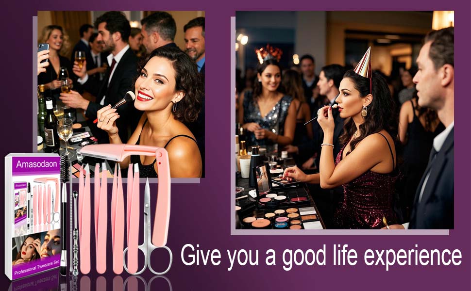 9+1 Pcs Eyebrow Tweezer Set-Pink suit