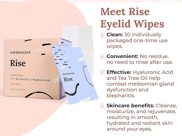 clean, convenient, effective eyecare with skincare benefits. Rise eyelid wipes.