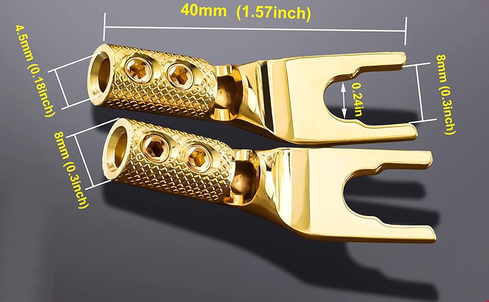 Speaker Spade Connectors, Dual Screw Locking Speaker Cable
