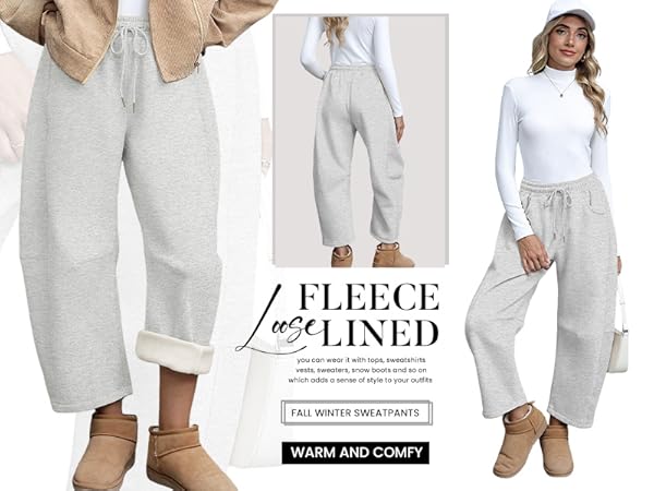 Hongsui Women's Wide Leg Pants Drawstring High Rise Side