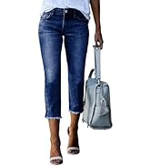 Sidefeel Women's Capri Jeans High Waisted 2025 Summer Fashion Straight Leg Raw Hem Denim Capri Pants