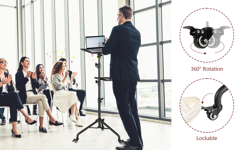 Projector Tripod Stand with 2 Shelves, Phone Holder