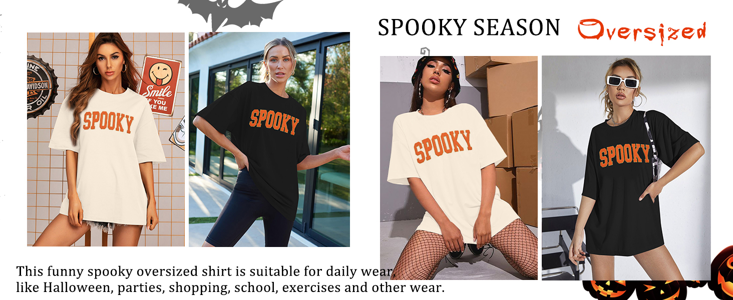 Halloween T Shirts for Women Oversized Spooky Season Shirt Retro Stay Spooky Graphic
