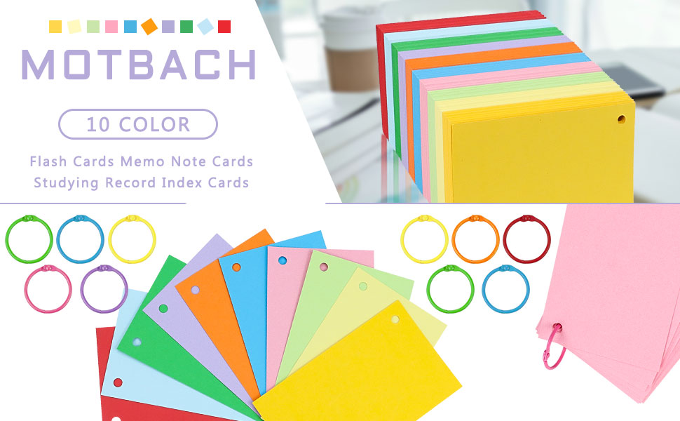 MotBach 600 Pieces Index Cards Flash Cards with Colorful