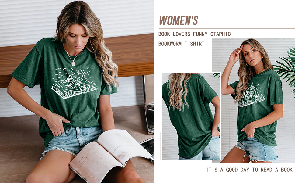 Women Book Lovers Tops Bookworm Shirt Funny Graphic Print Reading Short Sleeve T