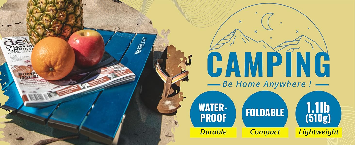 TREKOLOGY Small Portable Table for Beach, Aluminum Beach Side Table, Beach Tables