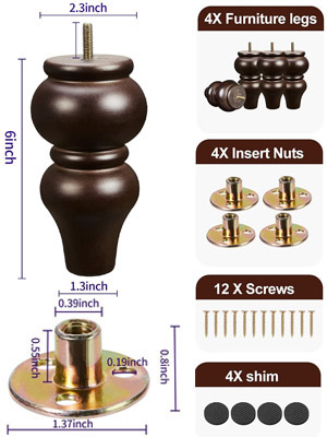 6 inch wood Furniture legs