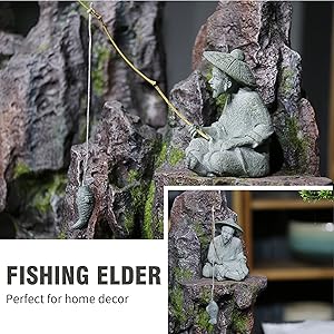魚置物 Amazon.com: 2PCS Sitting Fishing Figurines Sandstone Vintage