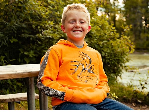 Cut out signature buck logo, camo, dye cut, sweatshirt, hoodie, boys, girls, youth, kids, warm, soft