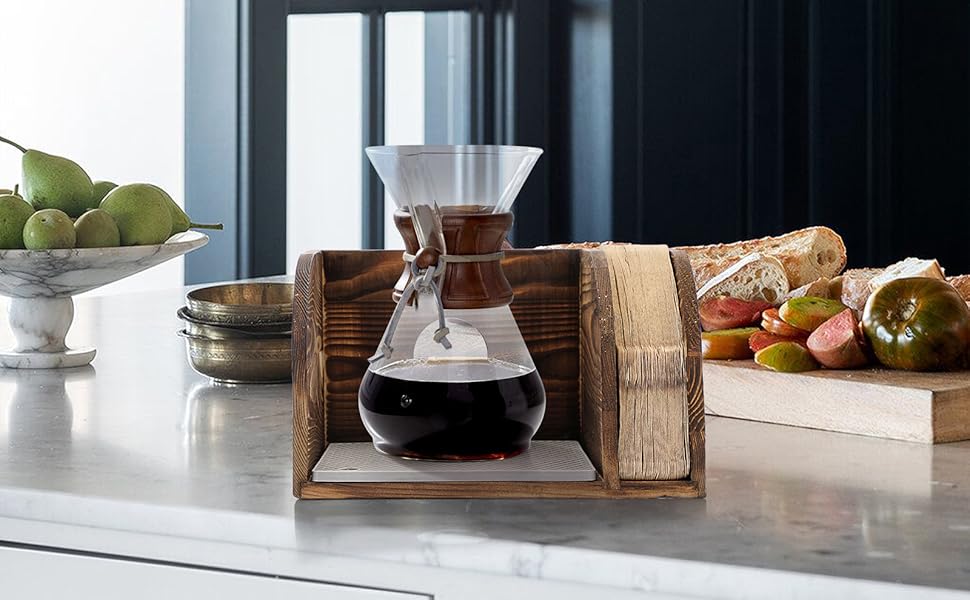 IGNPION Wood Pour Over Coffee Glass Maker Holder Stand with Silicone Drip Pad, Coffee Maker and