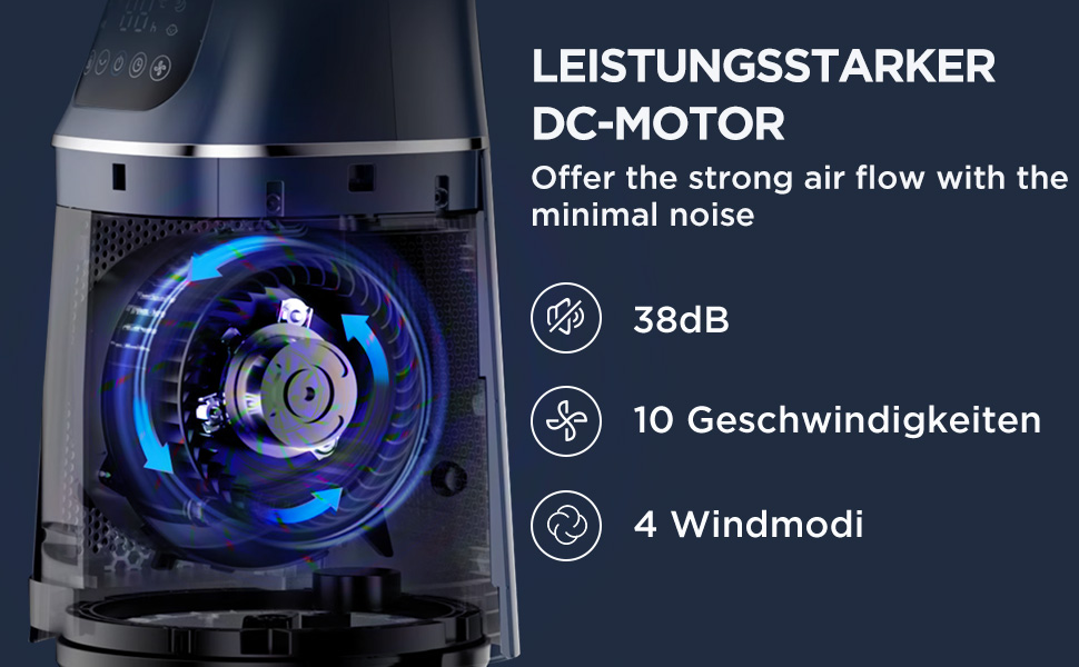 Midea MFP-120i (BL) 2 in 1 Turmventilator Leise 38dB Luftreiniger H13 ...