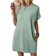 EVALESS Womens Summer Dresses Fashion 2025 Short Sleeve Spring Mini Dress Crewneck Solid Casual B...