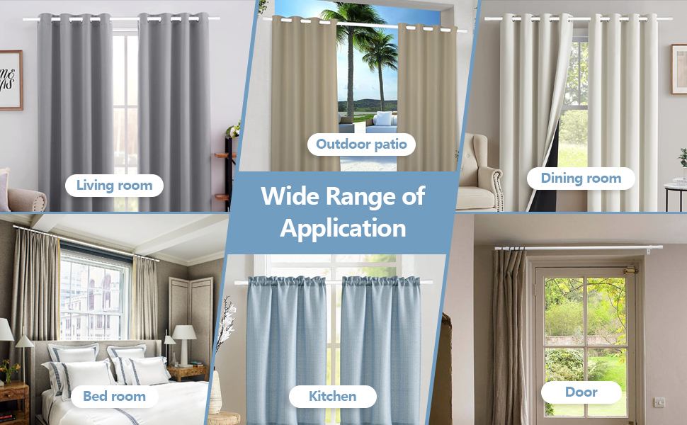 White Curtain Rods 120 inch, Adjustable Curtain Rods for