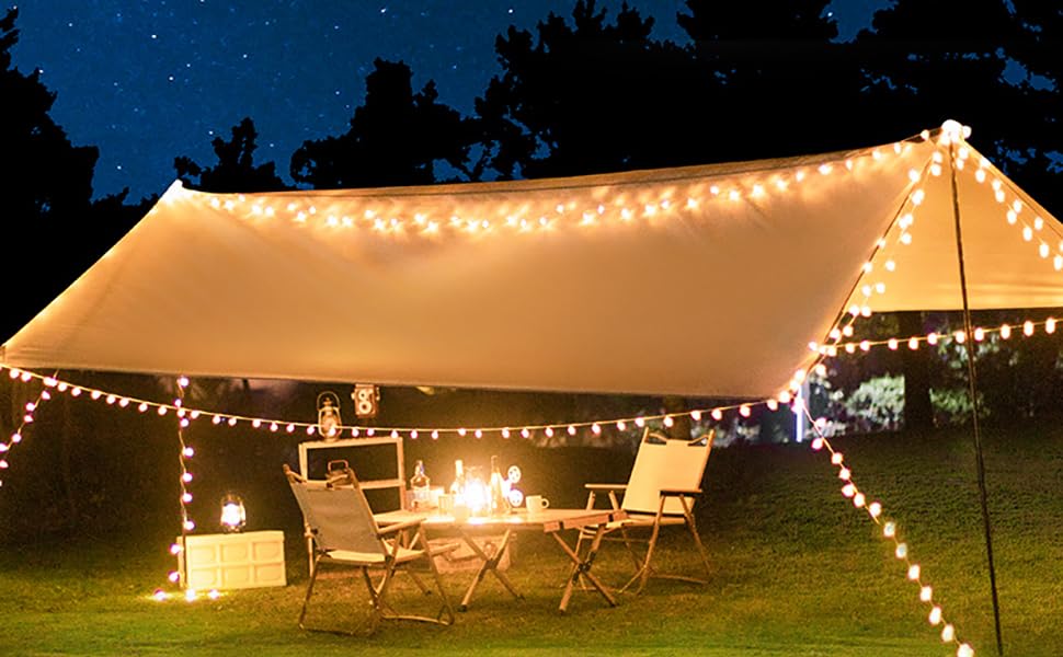 ZOUTOG Battery Outdoor String Lights, 49ft 120 LED Bulb White Globe