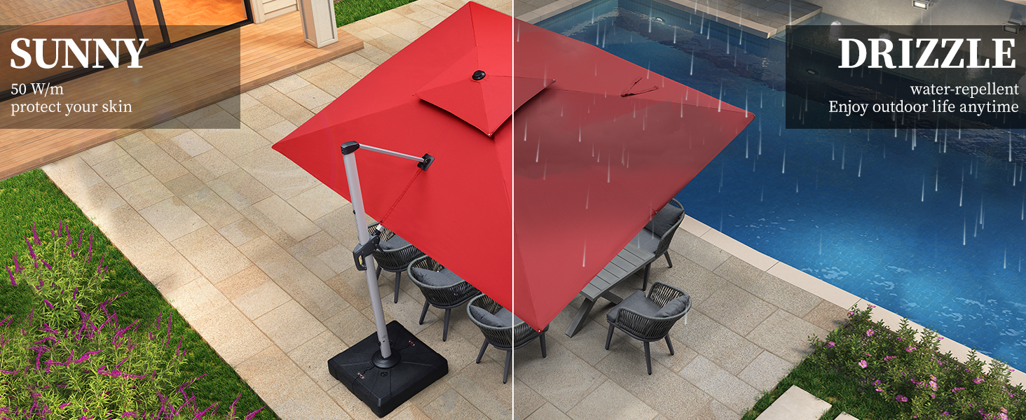 PURPLE LEAF 3 X 3.65 M Garden Cantilever Parasol, Large Rectangular Patio Umbrella With Crank Handle And Tilt For Balcony And Outdoor,Red,3 X 3.65 M 22 parasol protectorate parasol pole parasol poles only parasol pushchair parasol garden parasol