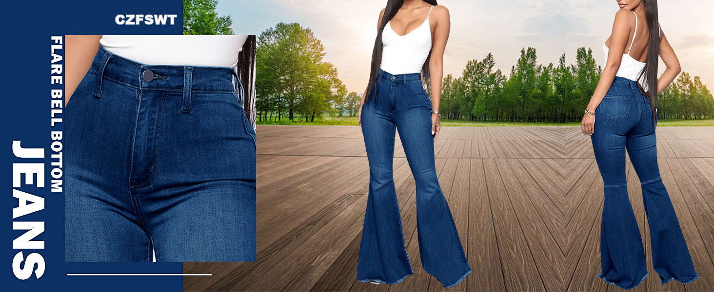 Bell Bottom Jeans for Women, High Waisted Flare Jeans for Women Ripped Stretchy Bell Bottoms Pants
