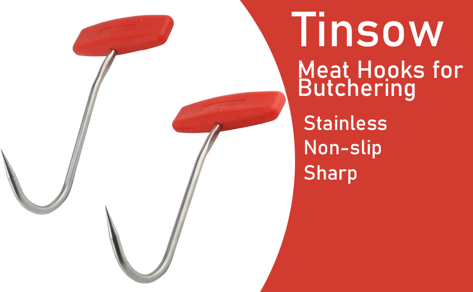  Tinsow 2PCS Meat Hooks for Butchering,T Shaped Boning Hooks  with Handle 6 Inch Stainless Steel Butcher Shop Tool Kit (Orange x2) : Home  & Kitchen