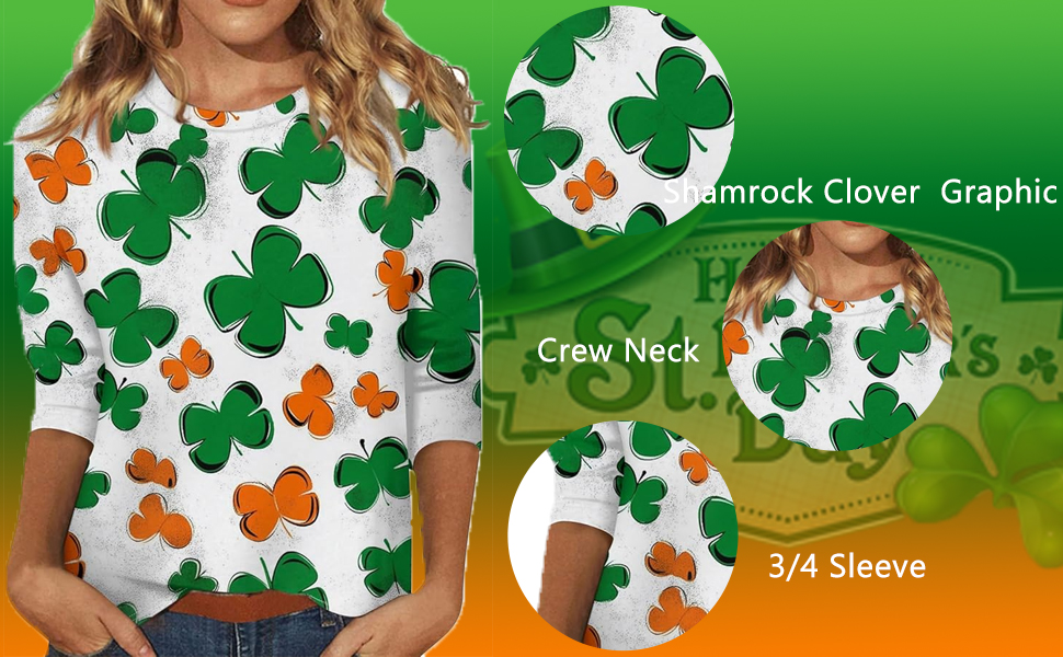 Green Tops for Women Funny St Patricks Day Outfits Lucky Irish Shamrock Paddy's Day Tee