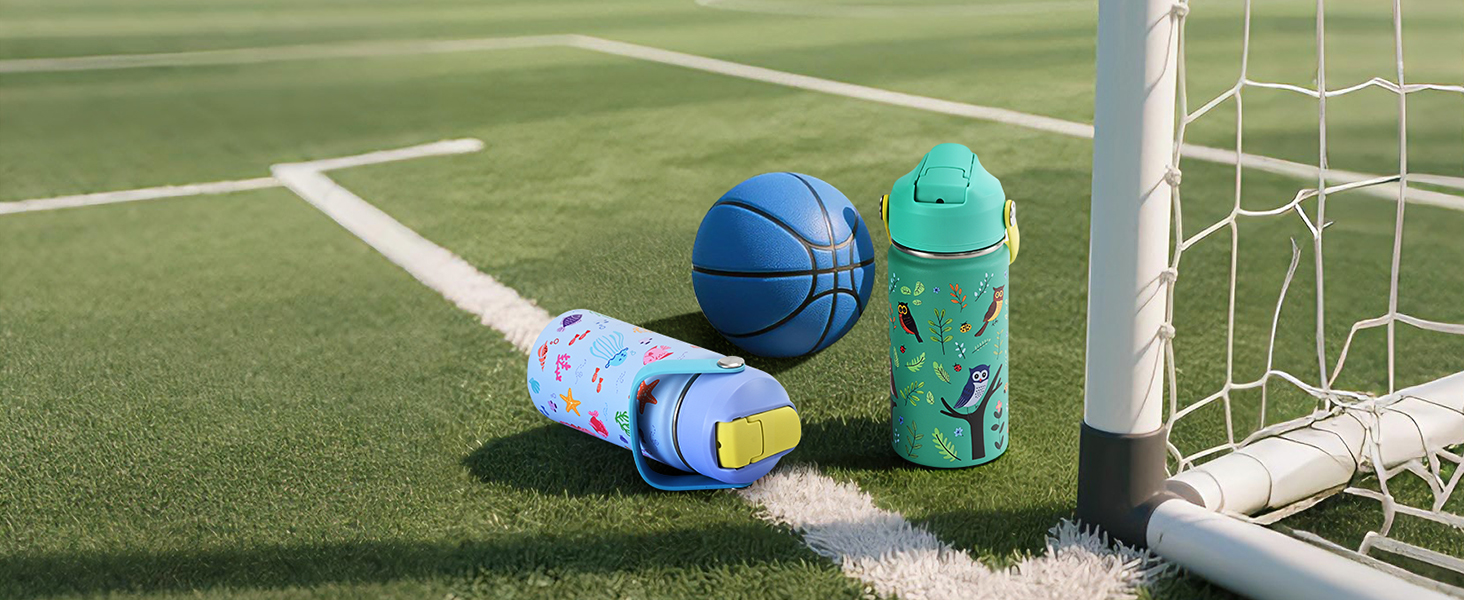 WixByti Kids Water Bottle 14oz with Silicone Straw Lid - Insulated Water Bottle Stainless Steel