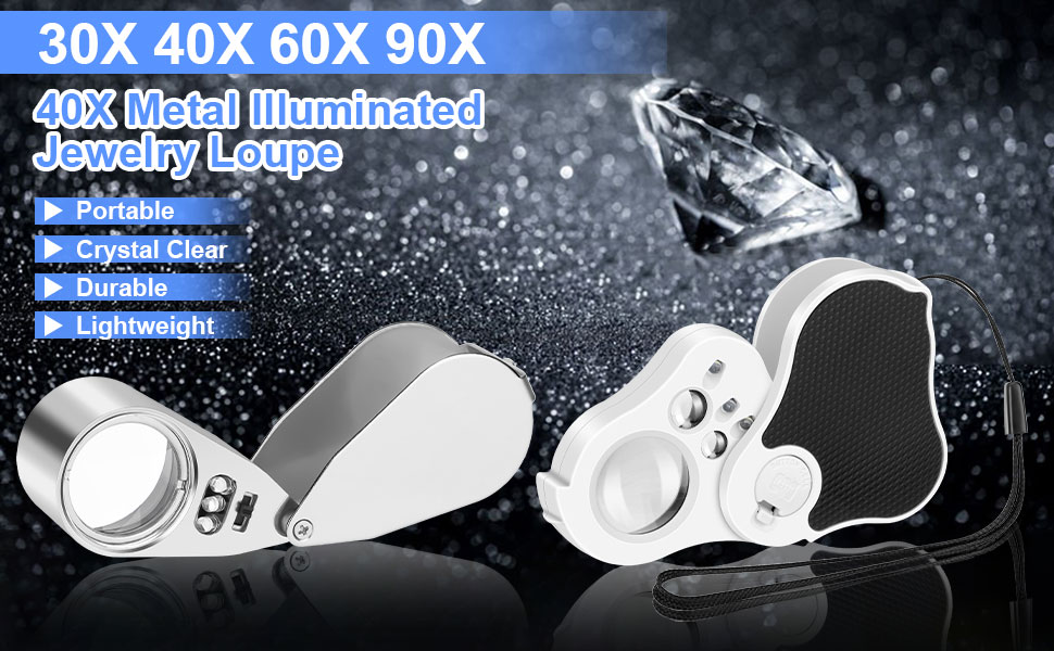 2PCS Magnifying Glass with Light, 30X 60X 90X Jewelers Loupe Magnifier