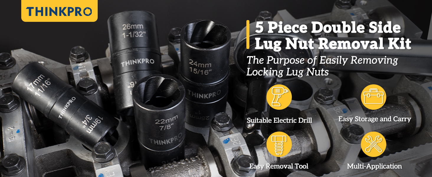 Thinkpro Lug Nut Removal Tool,5 piece Wheel Lock Remover