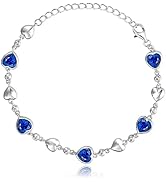 Carleen Birthstone Bracelets for Women 925 Sterling Silver Five Heart Station Created Gemstone Te...
