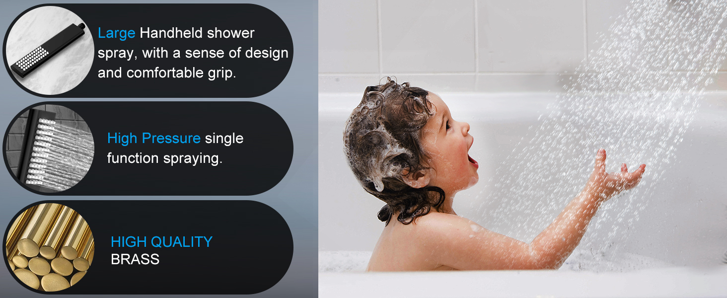 EMBATHER Black Shower System 12 Inches Shower Faucet Set with Square Rain Shower Head and