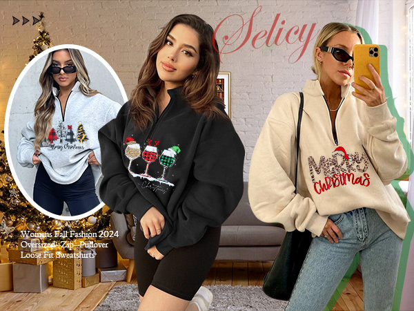 Amazon.com: Christmas Sweatshirts Women Oversized Half Zip