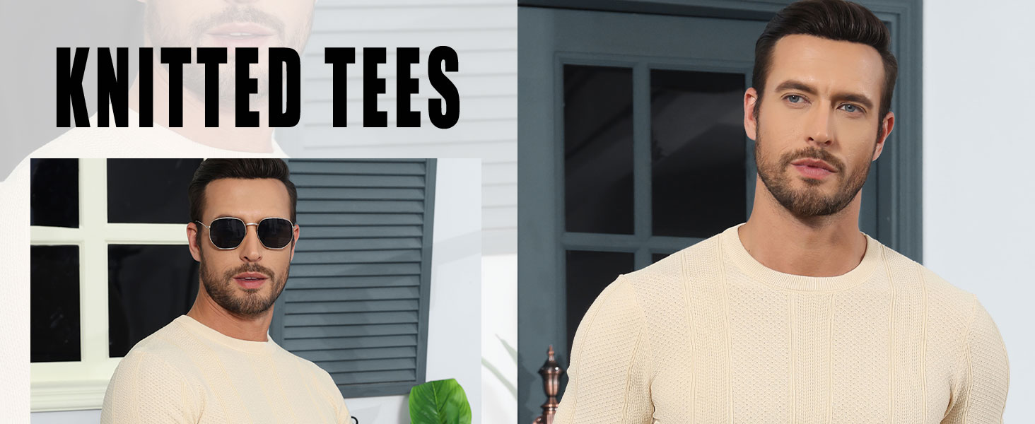 Men's Knit T-Shirts Short Sleeve Casual Crewneck Solid Textured Pullover Tees