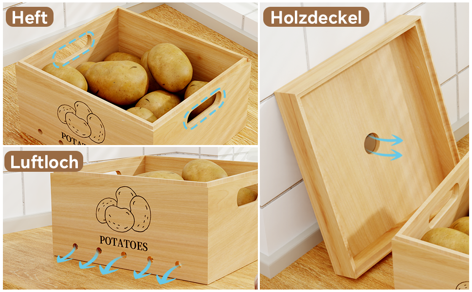 Giklux 3 Stück Kartoffel Aufbewahrungsbox Holz mit Deckel, Knoblauch ... Giklux 3 Stück Kartoffel Aufbewahrungsbox Holz mit Deckel, Knoblauch ...