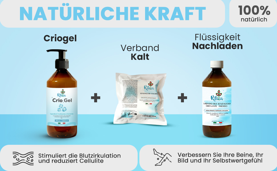 Ritalia CELLULITE WICKEL BANDAGEN Wirkstoffen DRAINIERENDE BEINBANDAGEN Po Bauch Hüfte 