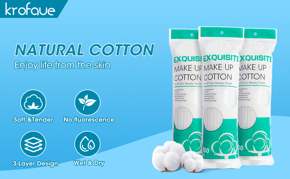 krofaue 300PCS Round Cotton Pads for Face LintFree Cotton