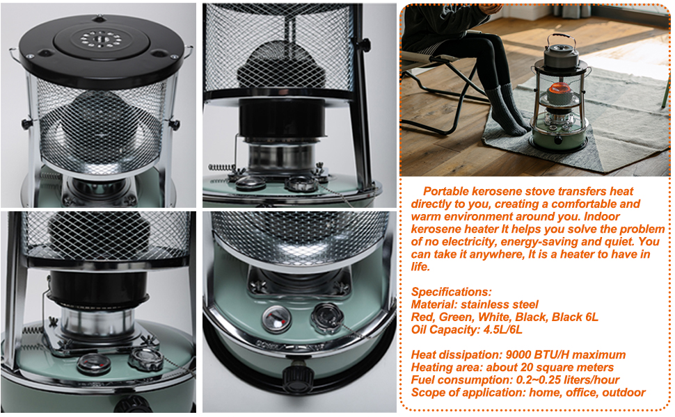 Kerosene Stove Heater for Indoor Camping, Adjustable Flame and Kerosene Heater Adjust the height